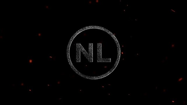 The letters nl inside a glowing circular frame with floating embers