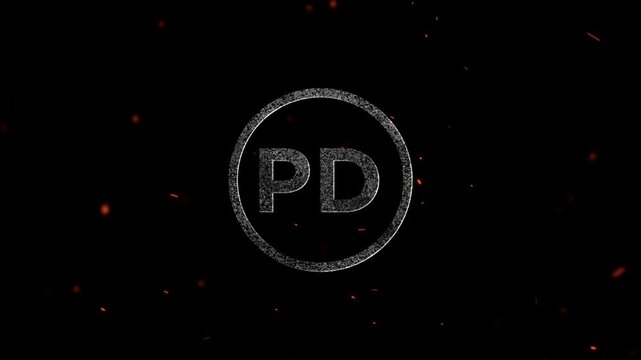 The letters pd enclosed in a circle with glowing dust particles
