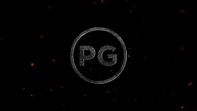 The letters PG inside a glowing circle with particles floating around