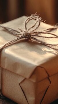 A small brown box wrapped in brown string