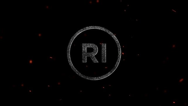 The letters RI inside a circular frame with glowing particles effect