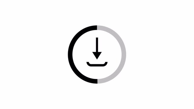 Download icon animation isolated on black background, downloading icon in circle with arrow animated, download button icon, direction Arrow icon. In 4K on alpha channel.