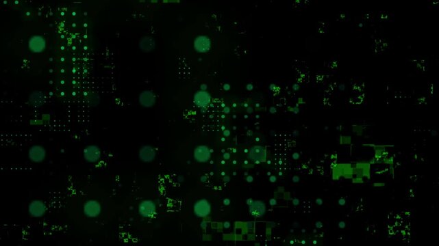 Digital glitch animation fragments technical data structures. Telecommunication signal interference themes guide digital glitch animation. Cyber security media uses glitch.