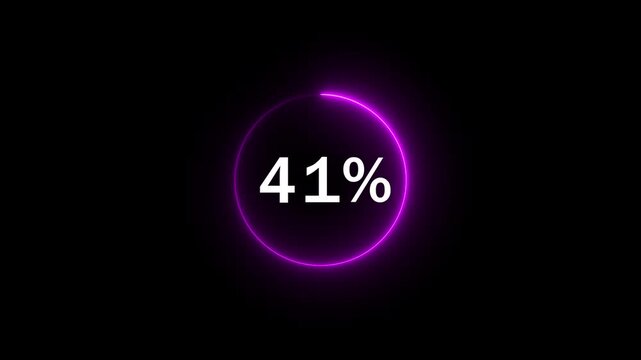 Glowing neon circle with 41 percent text icon animation light effect modern minimal clean shiny typography counter progress meter loading indicator loop seamless black background animation.