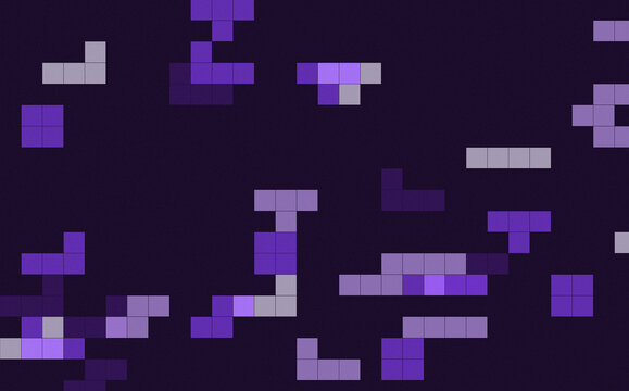 Abstract purple pixelated blocks on dark background pattern for digital graphic design and modern interface use.
