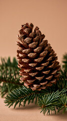 Fototapeta premium Pine Cone Christmas with Oversized Natural Pine Cone on Evergreen Branches