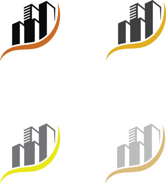 et of real estate logo icons with stylized buildings 