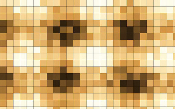 Pixelated brown and beige checkered mosaic abstract pattern for digital art backdrop and textile print.