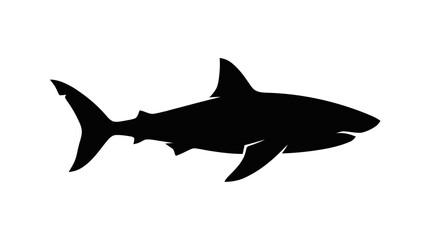 Obraz premium Minimalist Black Shark Silhouette Icon Isolated on White Background for Marine Life Graphic Design Projects and Ocean Conservation Awareness Art