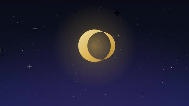 Golden Crescent Moon Rising Over Starry Night Sky