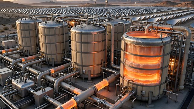 Molten Salt Thermal Energy Storage Tanks at Solar Plant