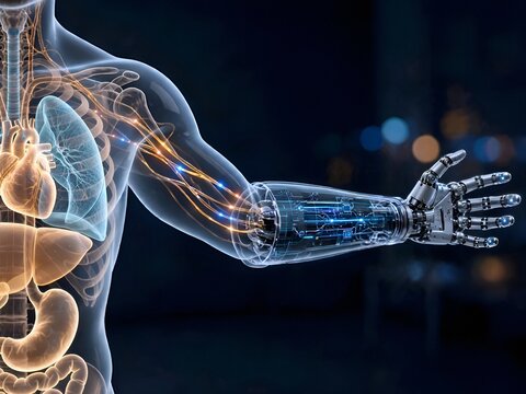 Bionic Arm Prosthesis Connected to Human Anatomy