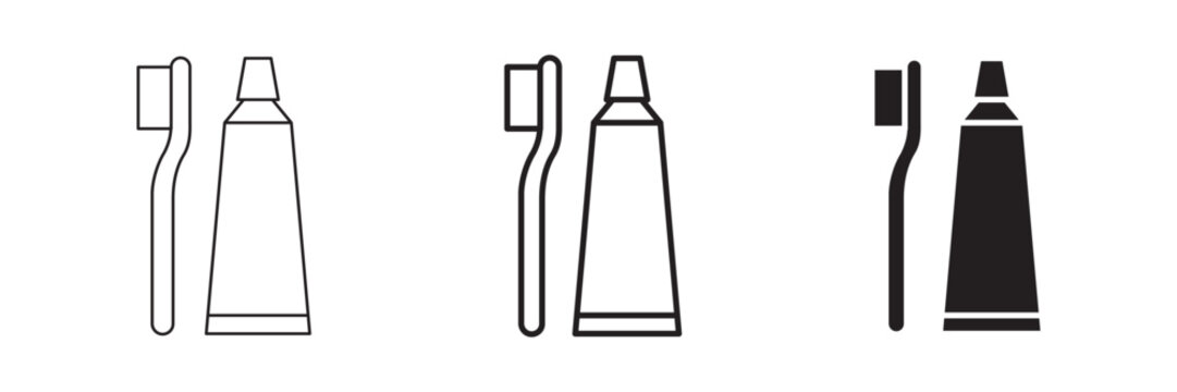Set of toothbrush and toothpaste icons, dental care symbols, vector illustration