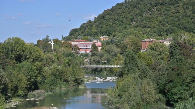 Casalecchio di Reno, Reno River, Bologna, Emilia-Romagna, Italy, river, river landscape, nature, landscape, green hills, riverside, riverbank, water, Italian landscape, vegetation, trees, countryside,