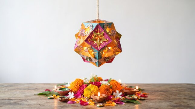 Diwali akash kandil lantern hanging with diyas