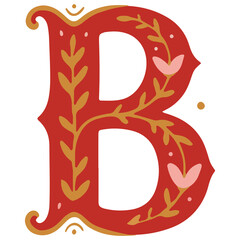 Letter B floral vintage monogram drop cap christmas ornament typography vector illustration © Lily Angel Studio