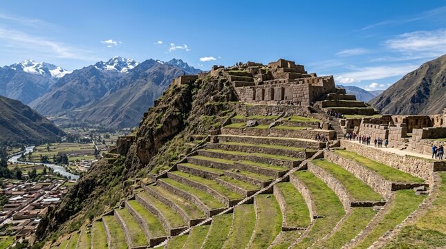 Inca Terraces Ollantaytambo Peru Ancient Ruins Mountains Landscape