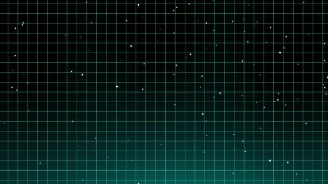 Grid pattern animation recedes toward deep cosmic starfields. Retro synthwave perspective landscapes shape active grid pattern animation. Sci-fi gaming channels use pattern.