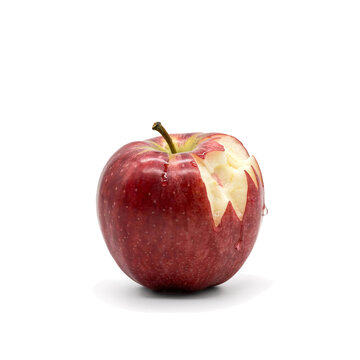 Red apple with bite mark isolated on transparent background for commercial design and food projects