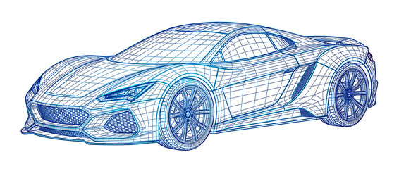 Futuristic Sports Car Wireframe Model Illustration with Sleek Design, Isolated on Tranceparent background png for Engineering Projects © Human Diversity