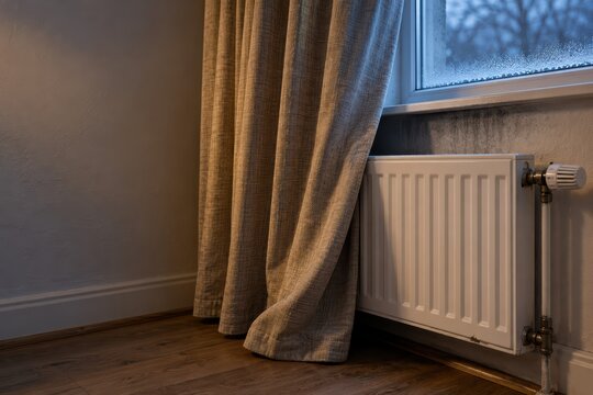 Radiator Heat Loss From Curtain During Winter Heating Season
