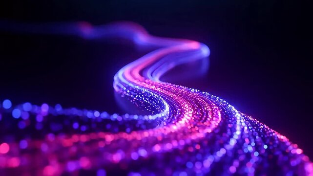 Neon particle trail in black void