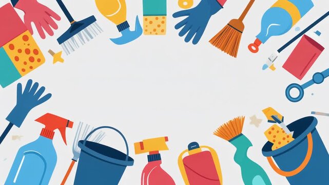 Modern Flat Vector Horizontal Banner Featuring Household Essentials and Cleaning Supplies