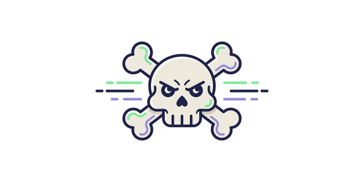 Scary skull and crossbones icon with neon accent colors for warning signage.
