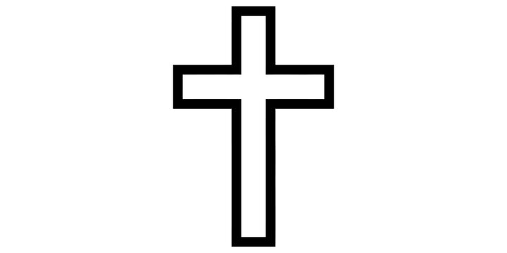 Christian cross symbol as simple black outline icon for religious designs and church projects.