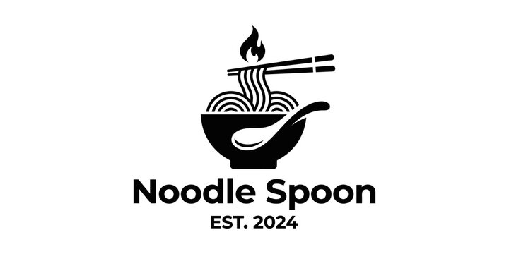 Noodle spoon restaurant logo with steam and established date for culinary branding.