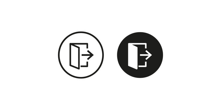 Exit door signs inside circular frames for logout or leave navigation in digital interface designs.
