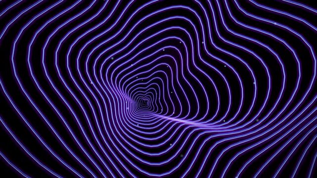 Abstract quantum neon vortex with flowing violet contour lines seamless loop
