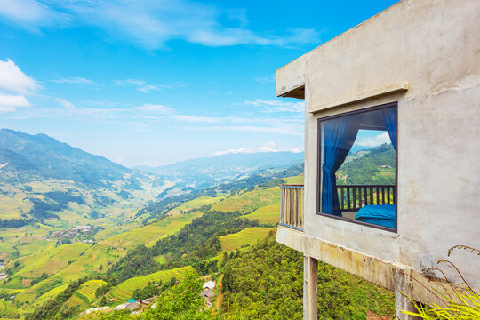 Breathtaking scenery of terraced rice fields. Picturesque rice terraces of Mu Cang Chai.