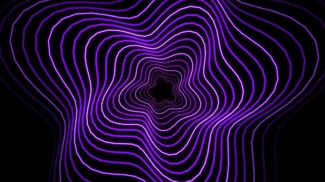Abstract neon plasma tunnel with flowing purple contour waves seamless loop