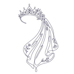 Wedding veil and tiara decorative shape line art © Line Art