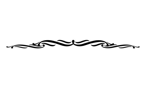 Black wavy swirl scroll divider vector, ornamental flourish line ornament isolated on white background, elegant decorative text separator for wedding invitations, certificates, restaurant menus