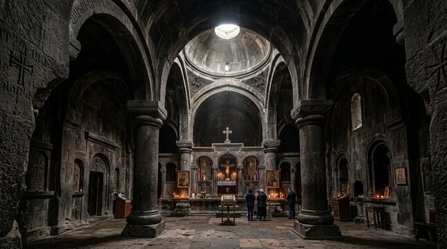 Ancient Monastery Interior, Armenian Church Architecture, Pilgrimage Destination