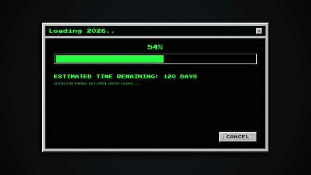 Retro Computer Interface Showing Progress Bar Loading Screen.