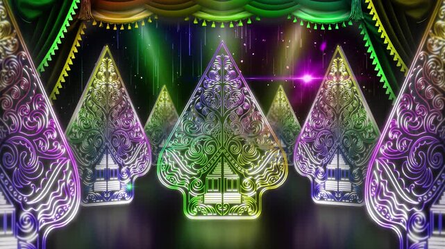 Colorful Decorative Wayang Puppets Stage Background
