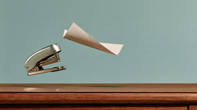 Cozy floating stapler missing paper, funny office surreal photo