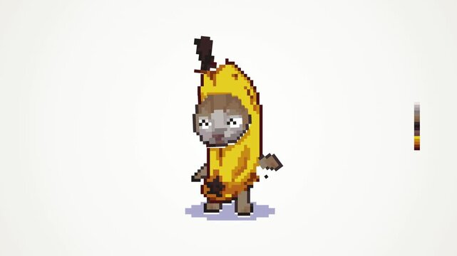 Cute Pixel Art Sloth Character Wearing A Banana Costume.