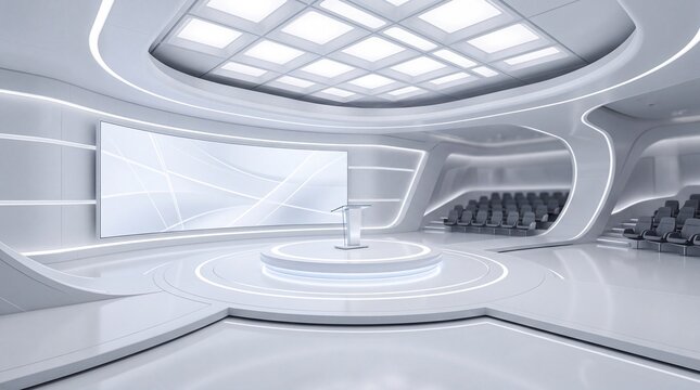 Futuristic White Virtual Studio Stage for Keynote Presentation