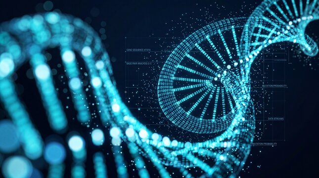 Digital DNA Double Helix Structure with Binary Code