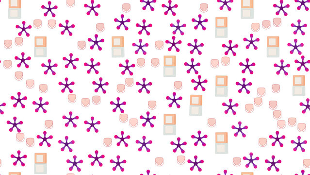 Seamless pattern of purple star shapes and pink shields