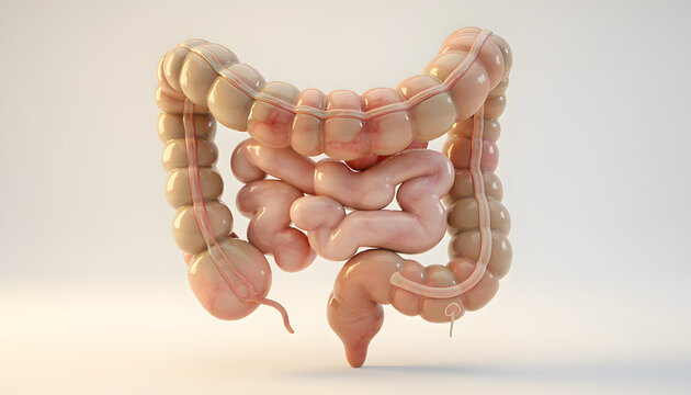 Anatomically accurate 3D colon rendering highlighting intestinal structure for medical education.