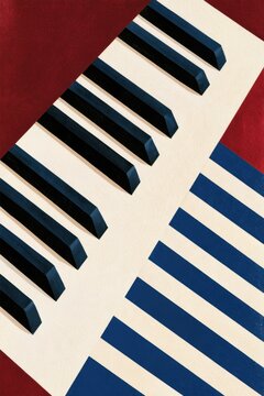 Minimal abstract piano keyboard pattern with angled black and white keys on cream background for poster design and background layout