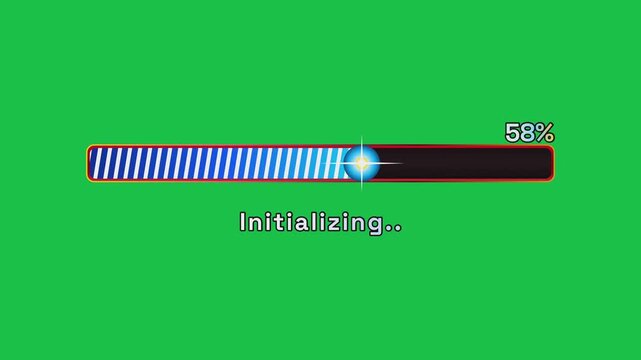 Digital Progress Bar Loading Graphic with Initializing Text and 58 Percent Completion Status on Green Screen Background