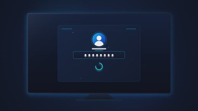 Digital User Authentication Interface Displaying Secure Password Entry Screen with Loading Progress Indicator on Modern Monitor