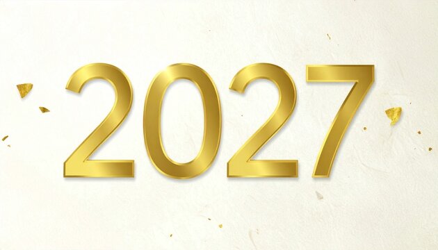 金箔の立体文字「2027」と上品な和紙背景の日本の新年、シンプルで高級感のある年賀・正月デザイン