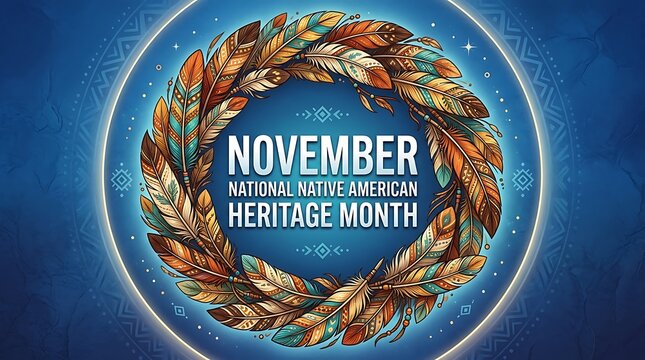 Native American Heritage Month celebration graphic with laurel wreath